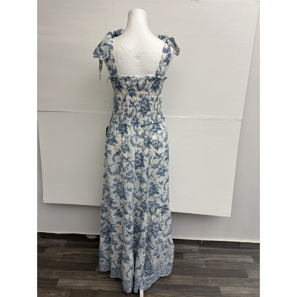 NWT Max Studio Blue Floral Smocked Maxi Dress Size L Tiered Tie Shoulder $178 - Picture 4 of 13